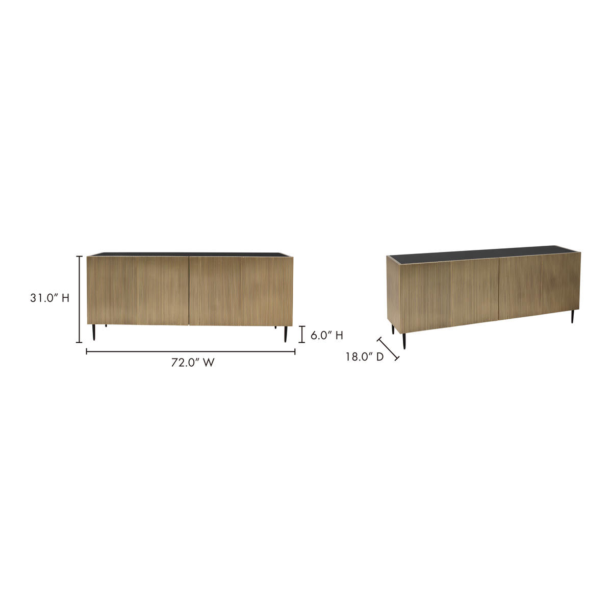 Brogan Sideboard Antique Brass, Cabinets & Sideboard by Moe's Home, 72" width x 30" height x 18" depth View 7