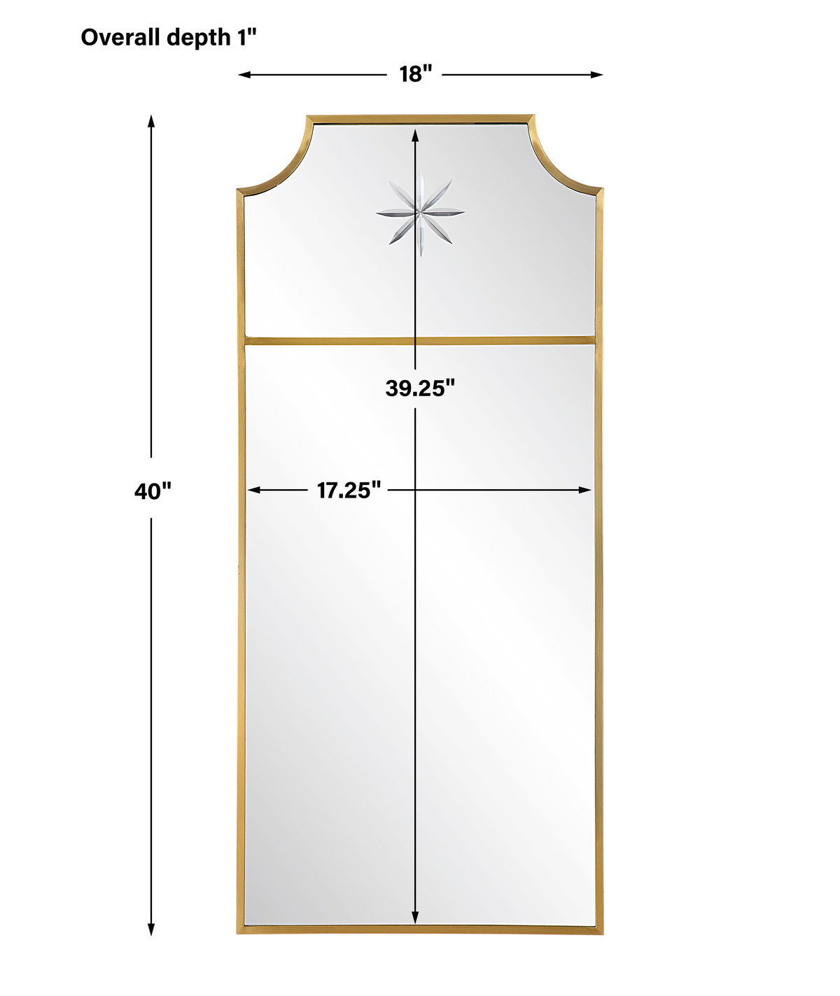 Caddington Tall Brass Mirror, by Uttermost, 18" width x 40" height x 1" depth View 3