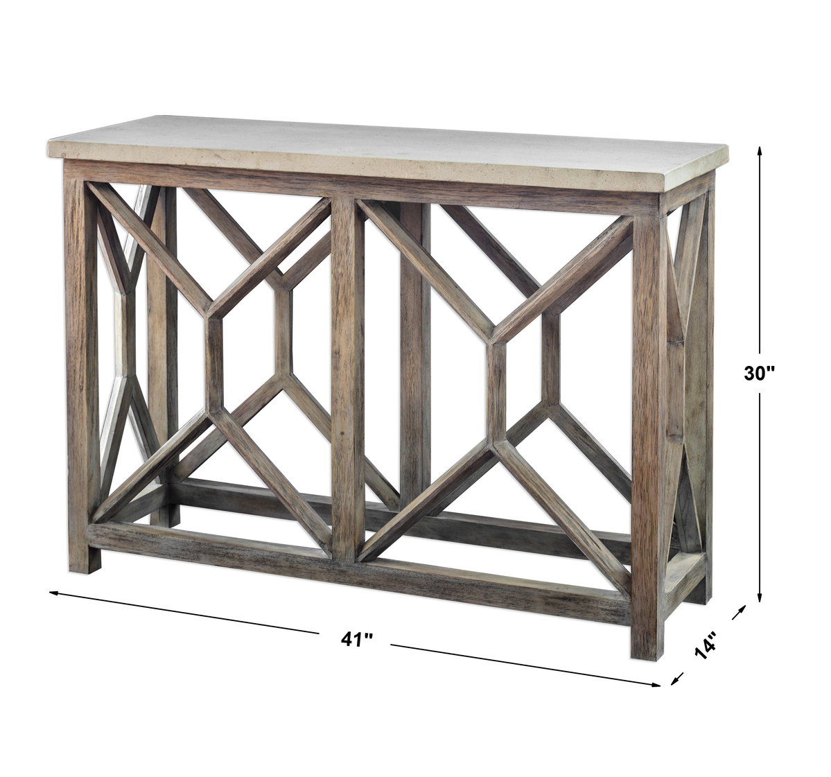 Catali Ivory Stone Console Table, by Uttermost, 41" width x 30" height x 14" depth View 3