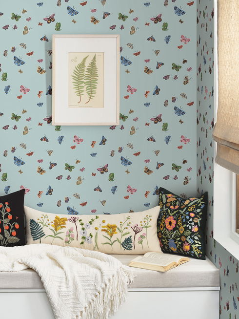 Butterfly House Light Blue Wallpaper