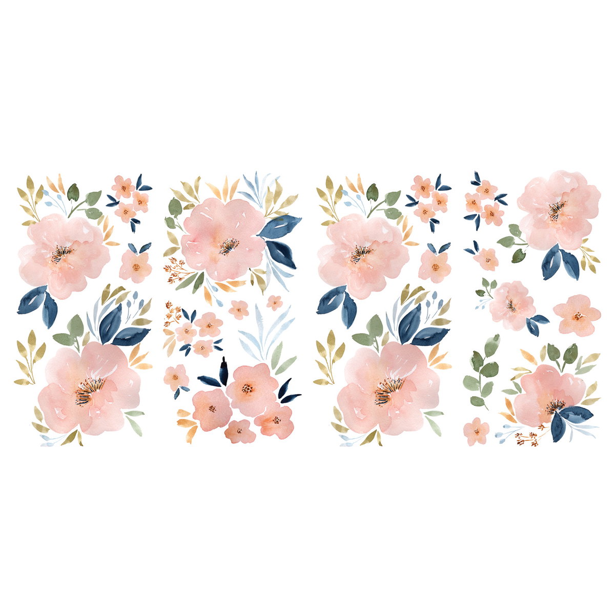 Beth Schneider Sweet Blooms Watercolor Wall Decals, by York Wall, 1'4.8" length x 9" width x 0.98" depth