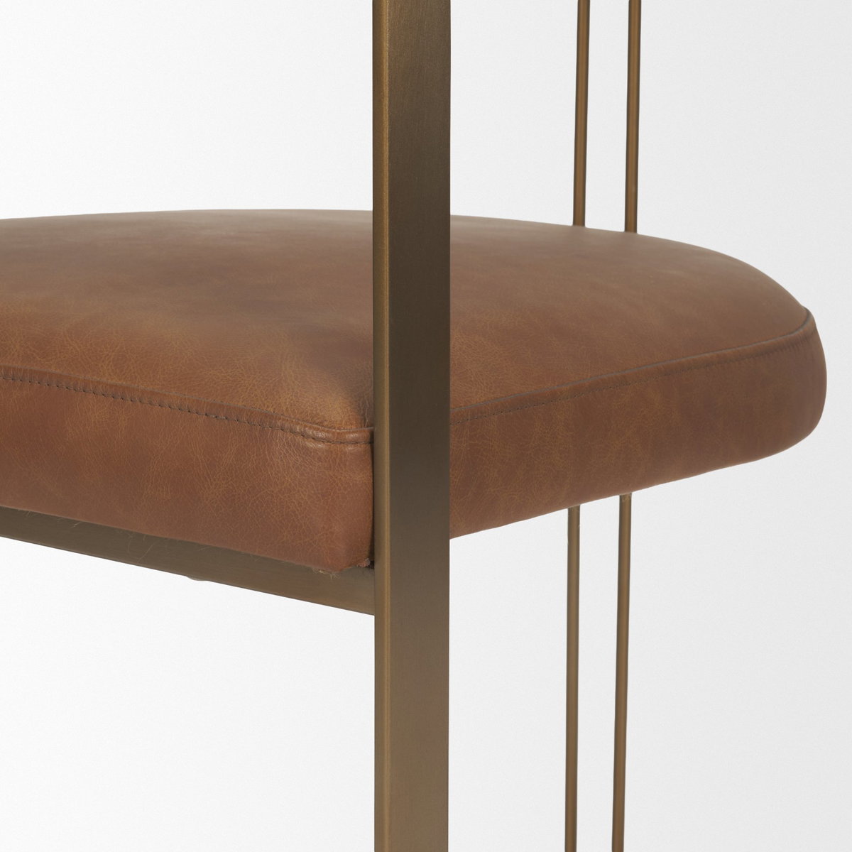 Hollyfield Curved Back Dining Side Chair | Brown Leather with Gold Iron, Dining Chair by Mercana, 20.5" length x 22.5" width x 29.5" height View 13