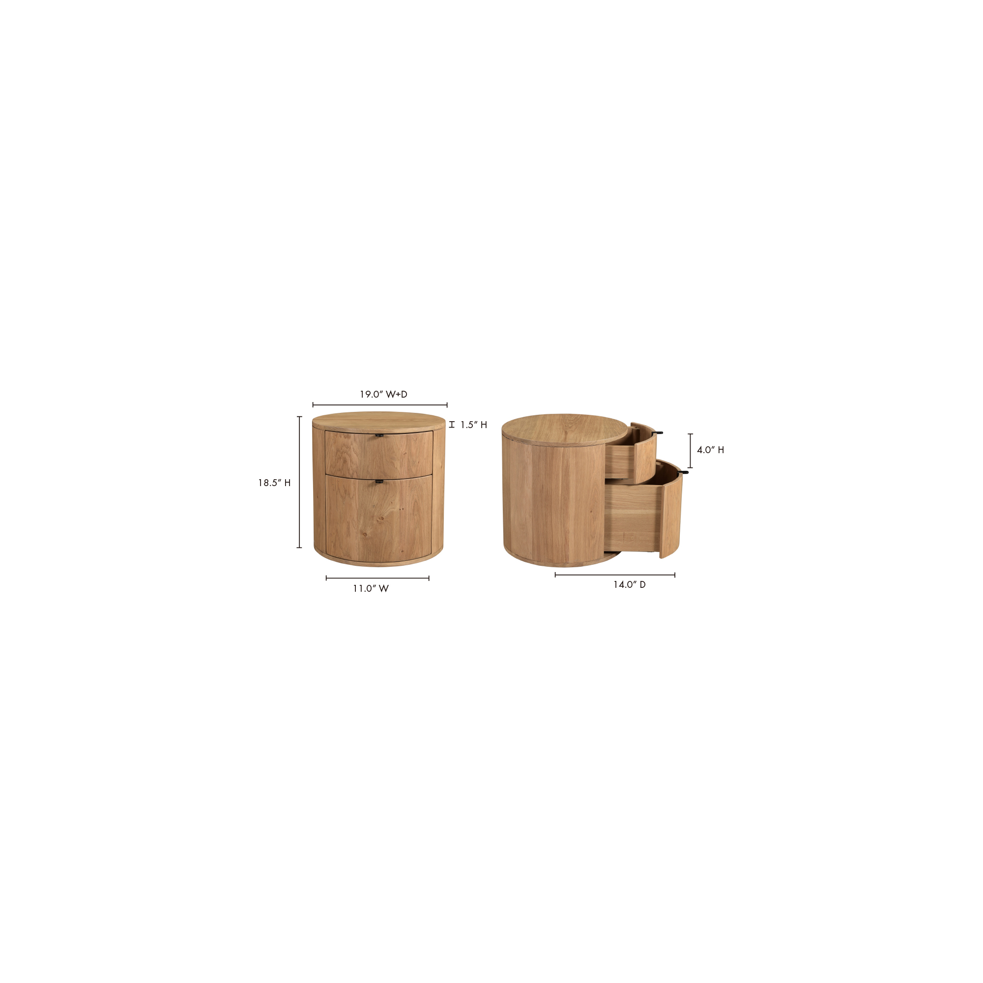 Theo Two Drawer Nightstand, by Moe's Home, 19" width x 19" height x 19" depth View 9