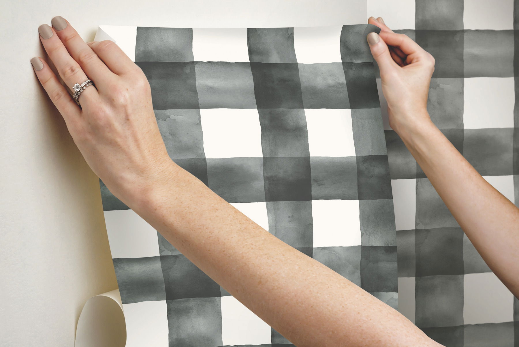 Magnolia Home Watercolor Check Black Peel & Stick Wallpaper, by York Wall, 20' length x 1'8.5" width x 0.02" depth View 6