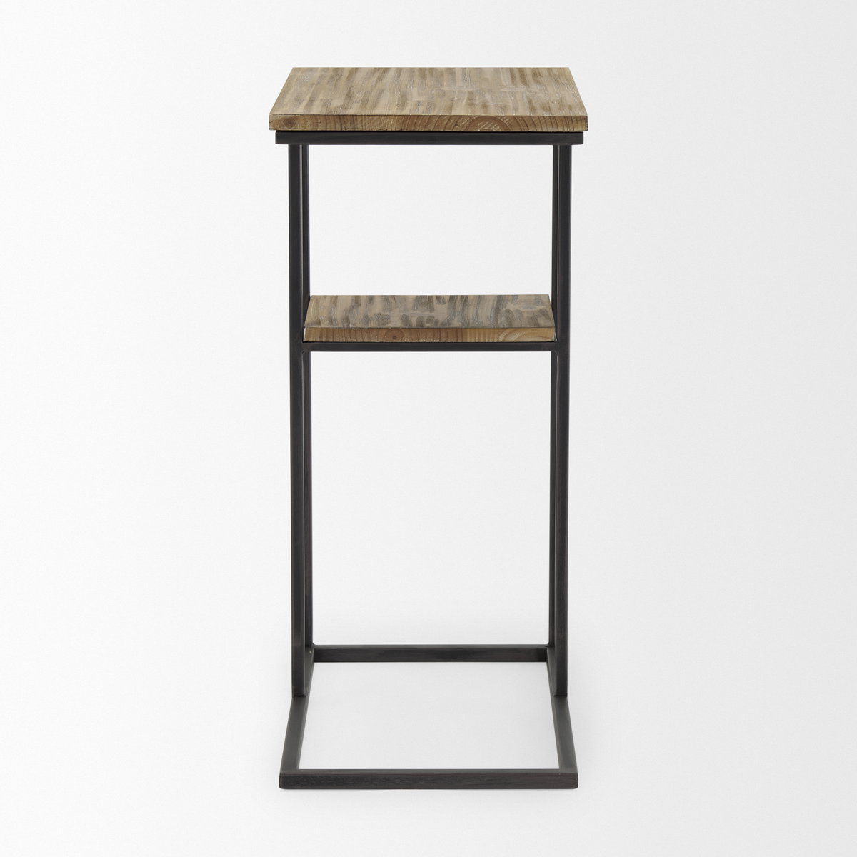 Ronin 25'H Rectangle 2-Tier Wood with Black Metal Accent Table, Side & End Table by Mercana, 18.5" length x 11.42" width x 25.2" height View 3