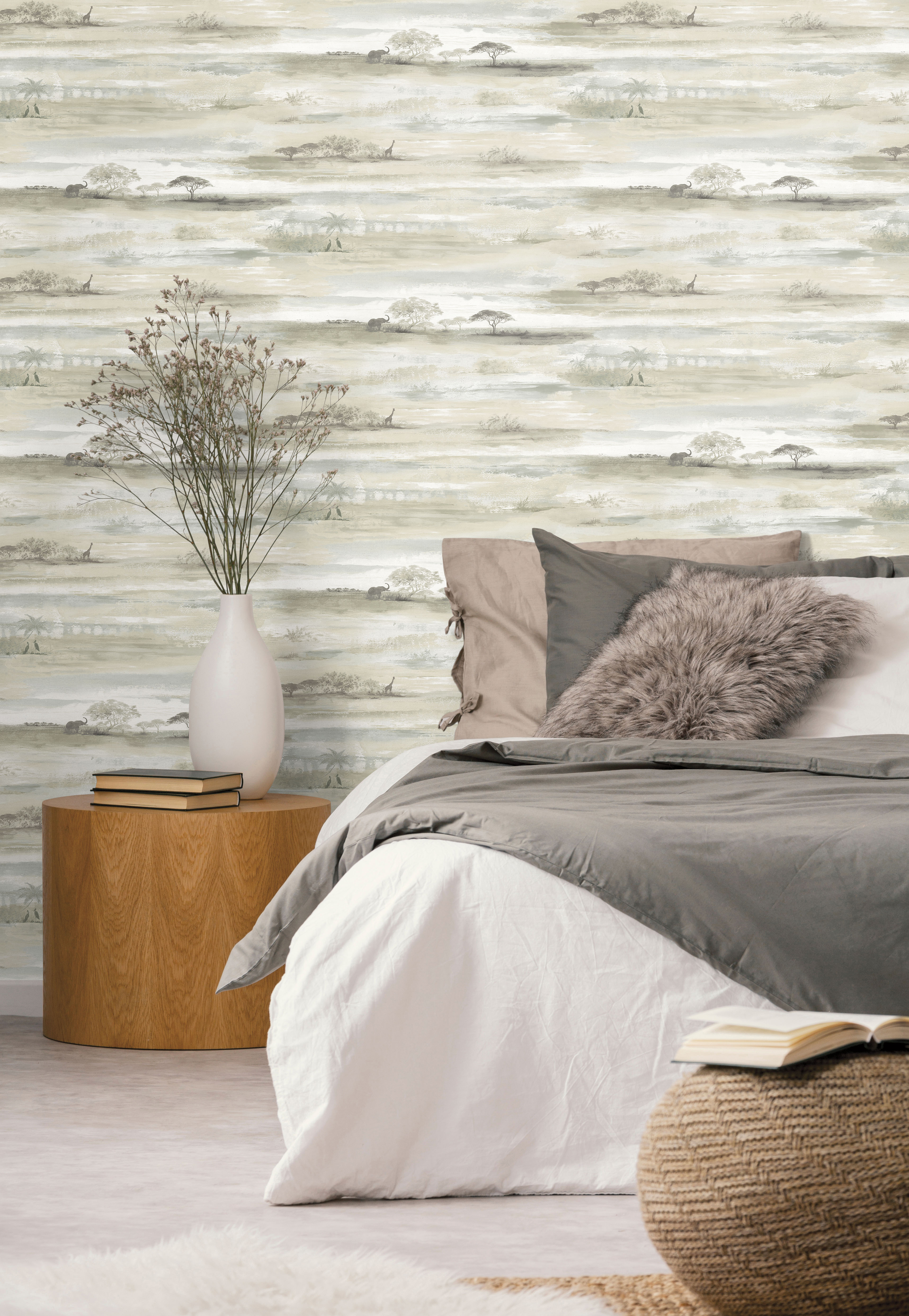 Savanna Sunset Brown Peel & Stick Wallpaper large image 