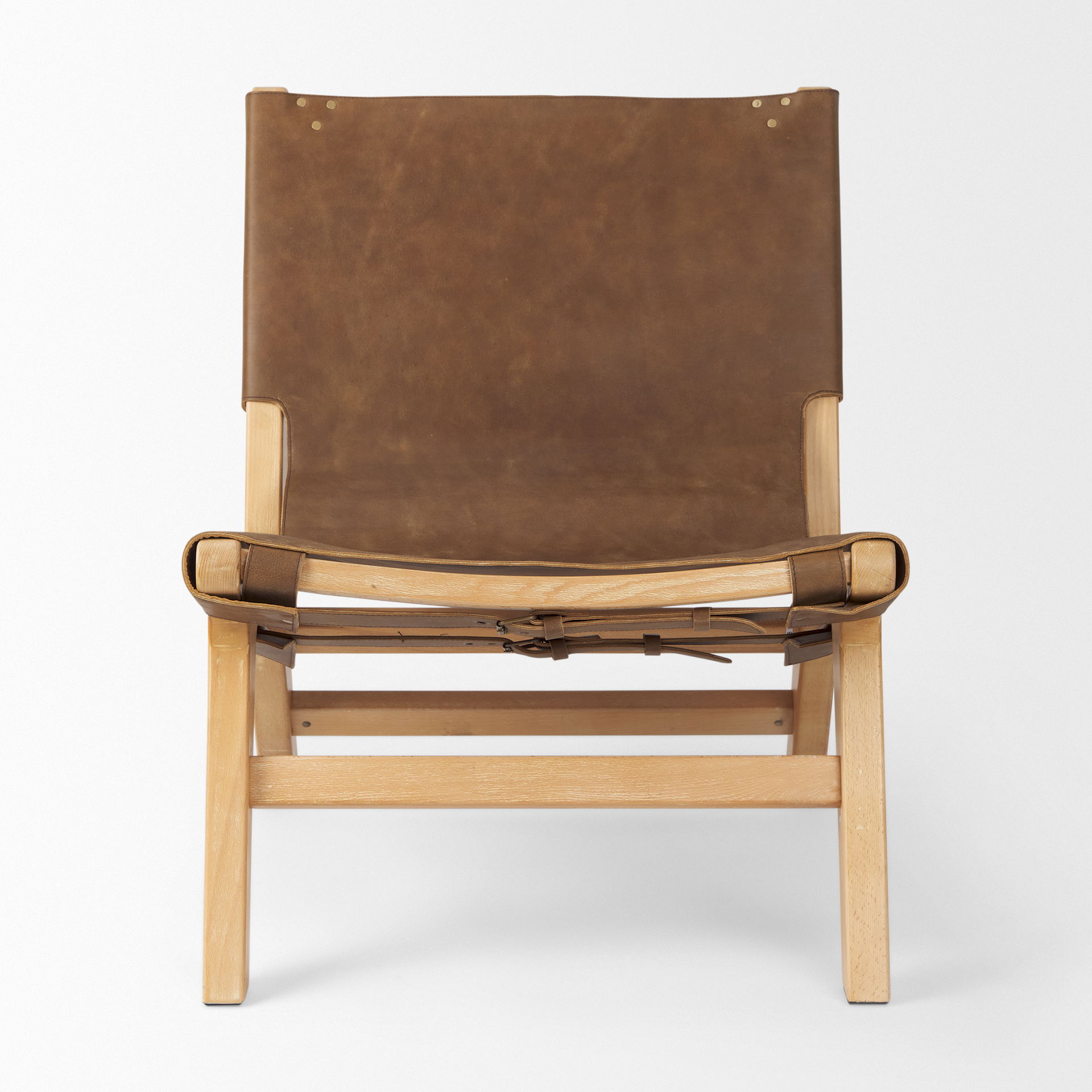 Elodie 24.4L x 33.9W x 30.7H Brown Leather with Natural Beech Wood Frame Accent Chair large image 
