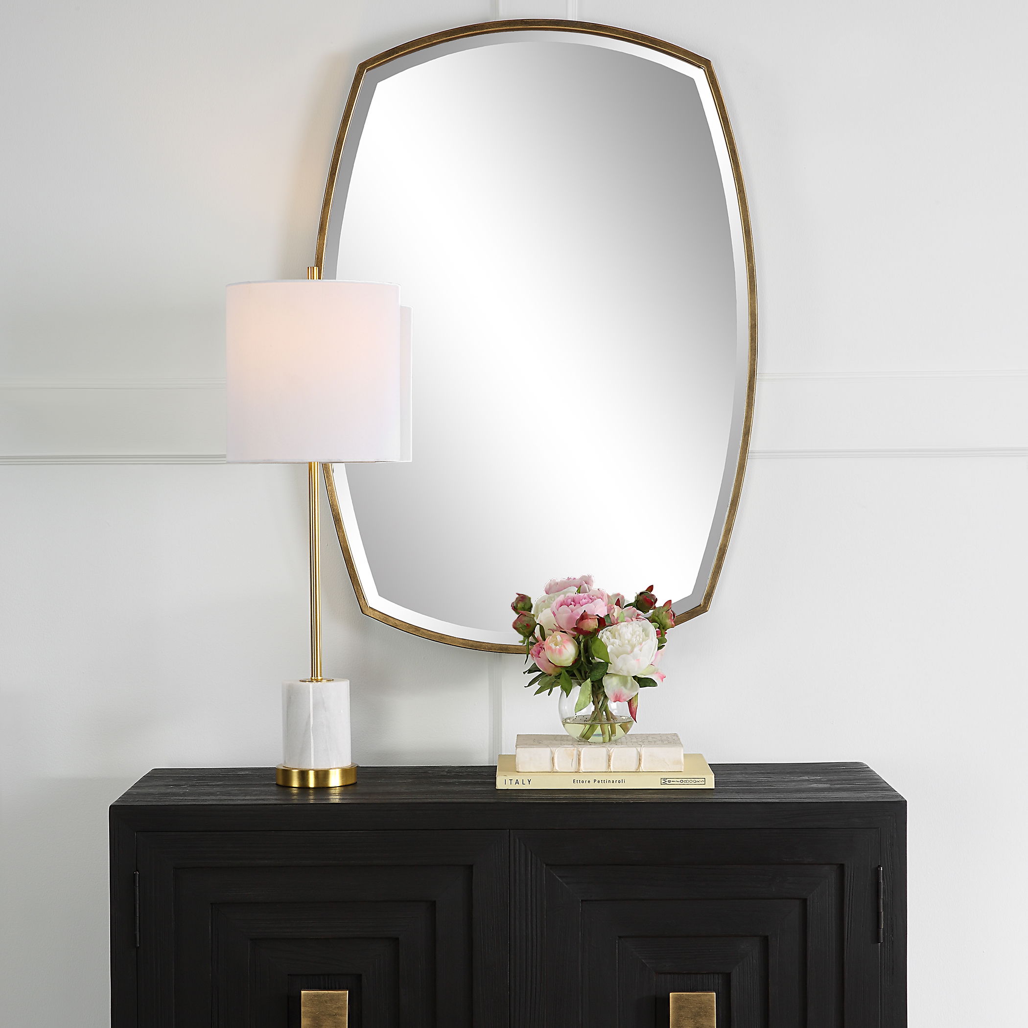 Varenna Aged Gold Vanity Mirror, by Uttermost, 27.12" width x 38.12" height x 1.87" depth View 2