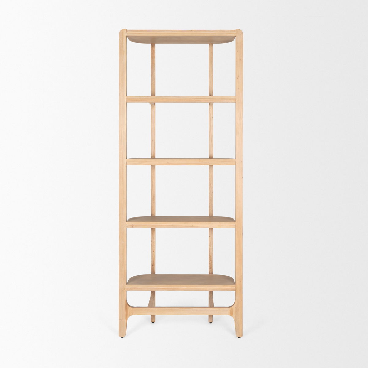 Taylin Light Brown Solid Wood Open Bookshelf, Shelving & Bookcase by Mercana, 33" length x 14" width x 83" height View 7