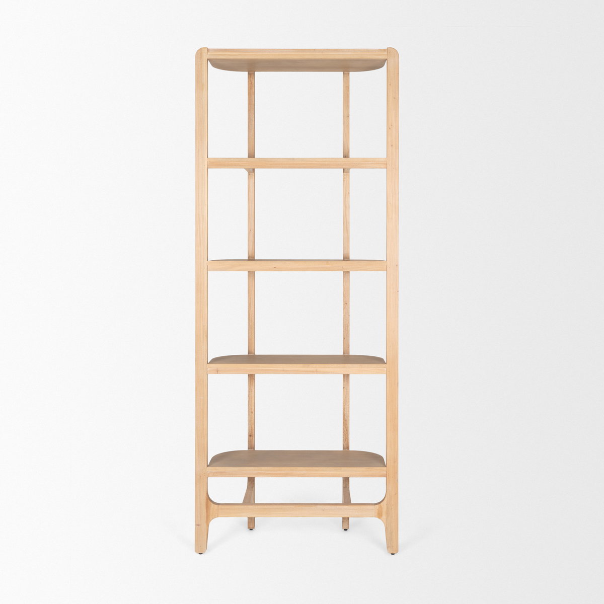 Taylin Light Brown Solid Wood Open Bookshelf, Shelving & Bookcase by Mercana, 33" length x 14" width x 83" height View 7