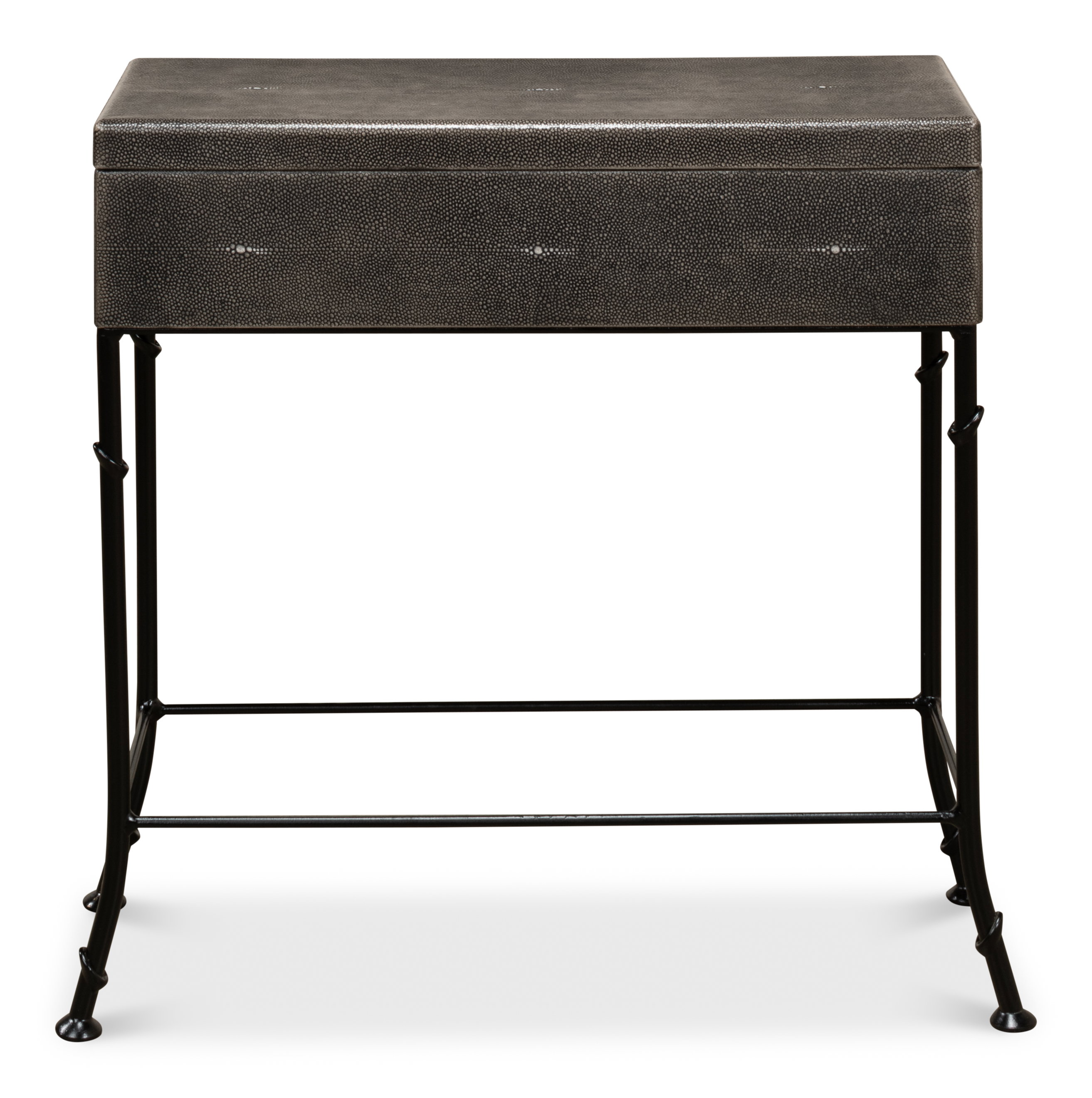 Grey Leather Shagreen Box On Stand, Side & End Table by Sarreid, 24" length x 10" width x 25" height View 2