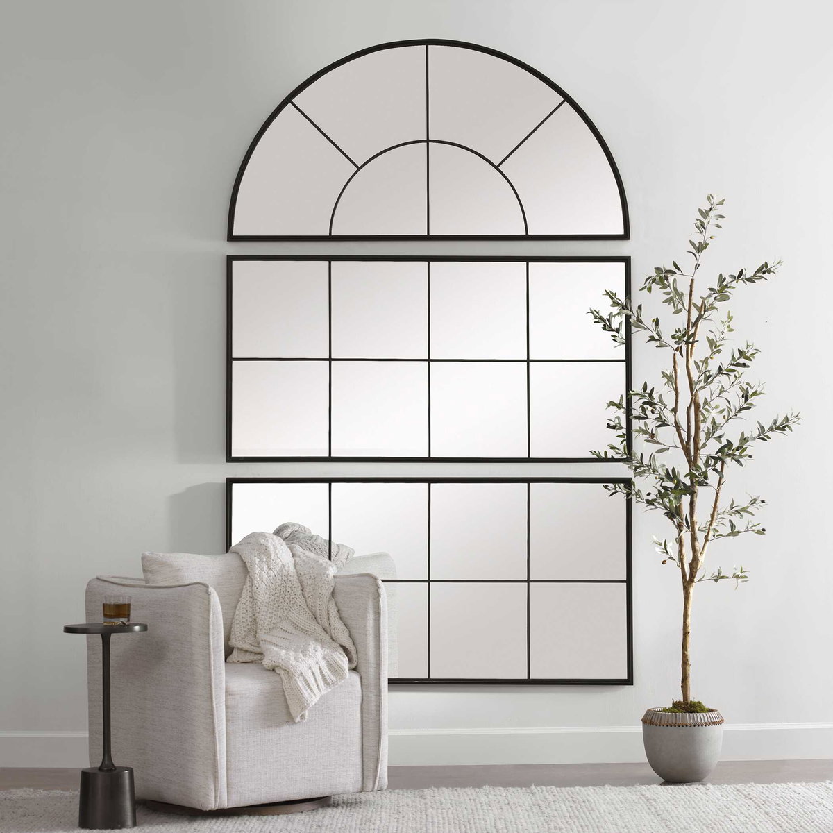Rousseau Iron Window Arch Mirror, by Uttermost, 60" width x 30.5" height x 1.37" depth View 8