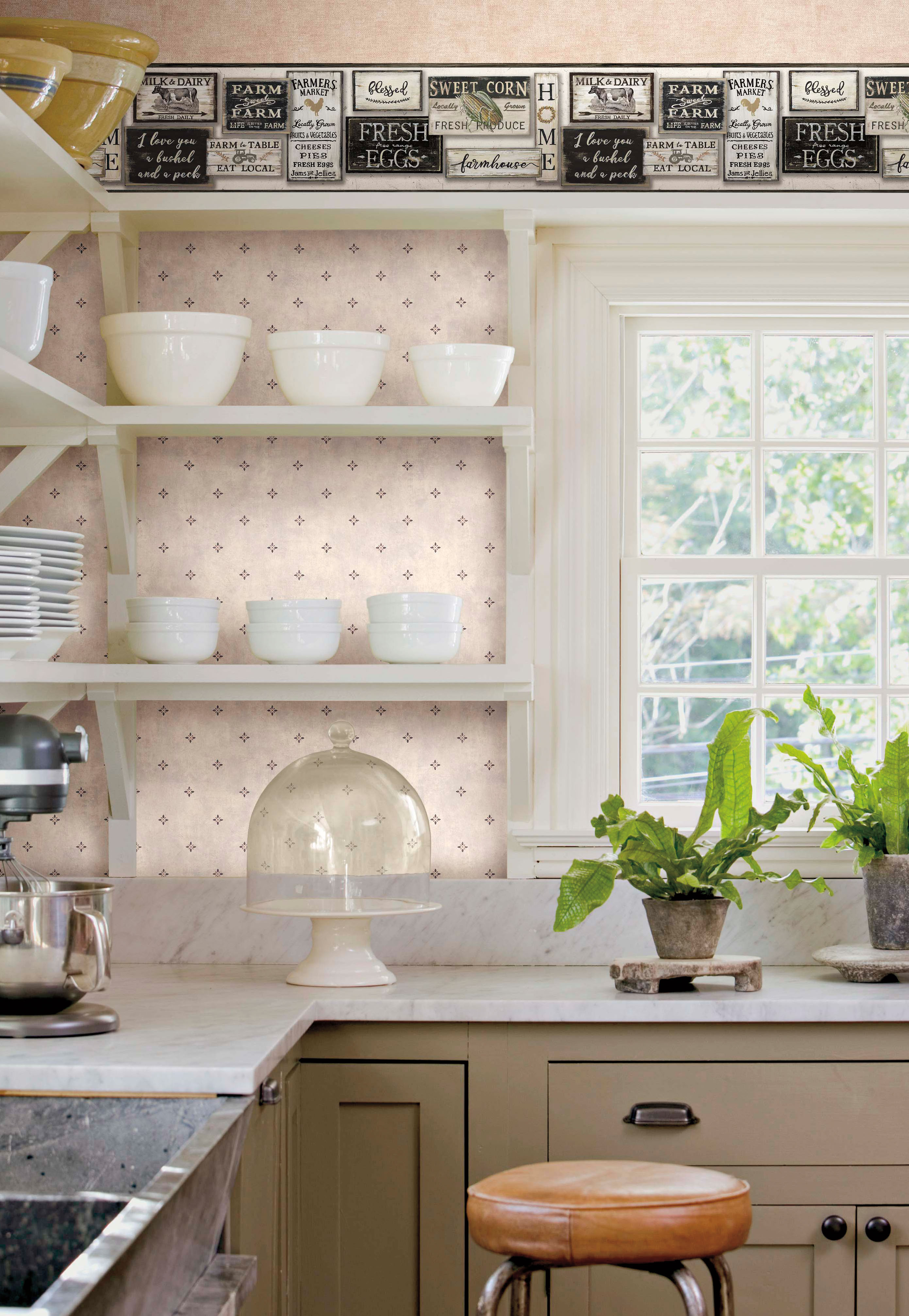 Farm to Table Black Border, Wallpaper by York Wall, 15' length x 9" width x 0.02" depth View 2