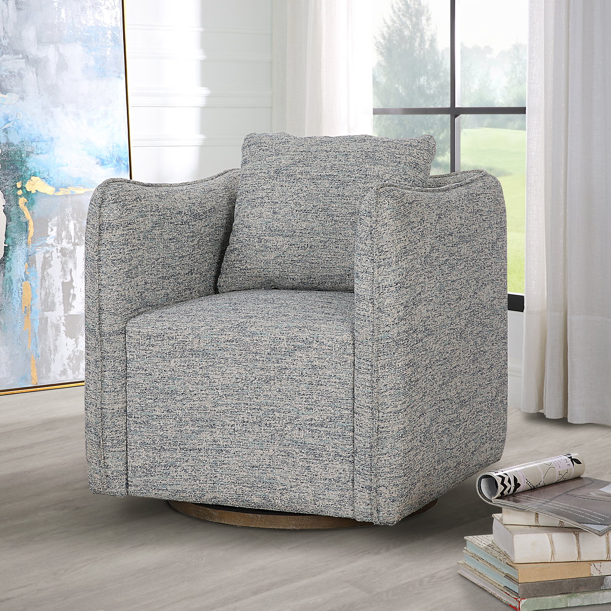 Corben Blue Swivel Chair, Accent Chair by Uttermost, 30" width x 30" height x 30" depth View 2