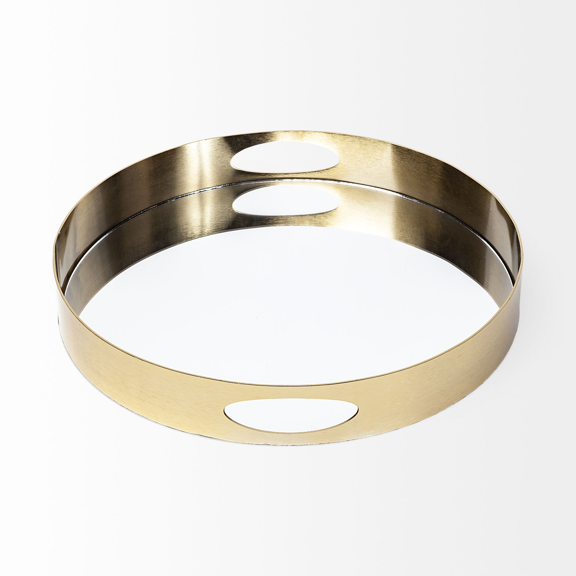 Serkis 15L x 15W Gold Metal Mirrored Base Round Tray, Decorative Tray by Mercana, 15.25" length x 15.25" width x 2.5" height View 4