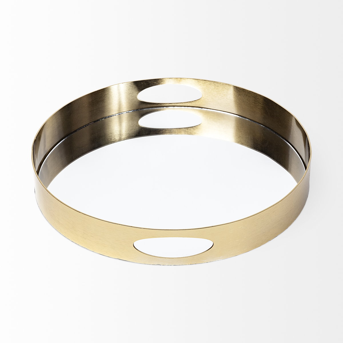 Serkis 15L x 15W Gold Metal Mirrored Base Round Tray, Decorative Tray by Mercana, 15.25" length x 15.25" width x 2.5" height View 4