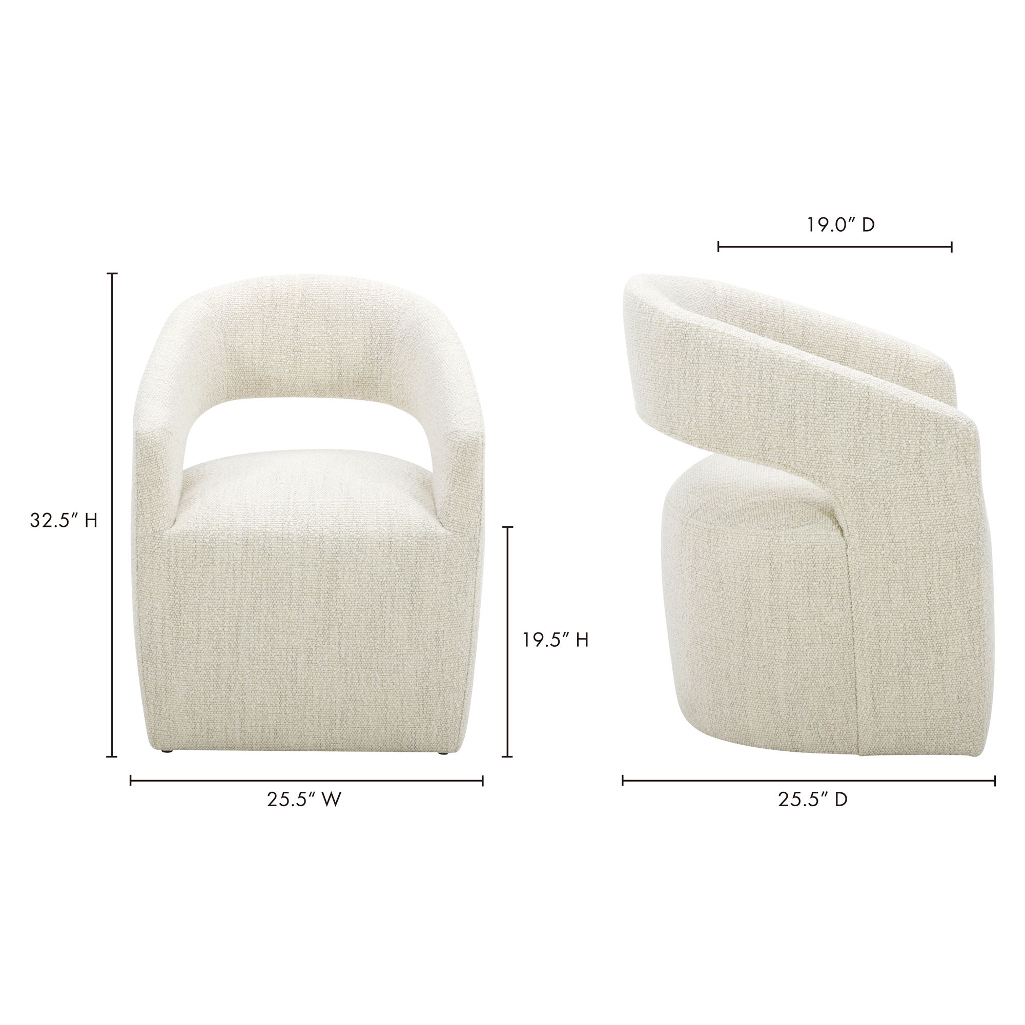 Barrow Rolling Dining Chair White Mist, by Moe's Home, 25.5" width x 32.25" height x 25.5" depth View 13