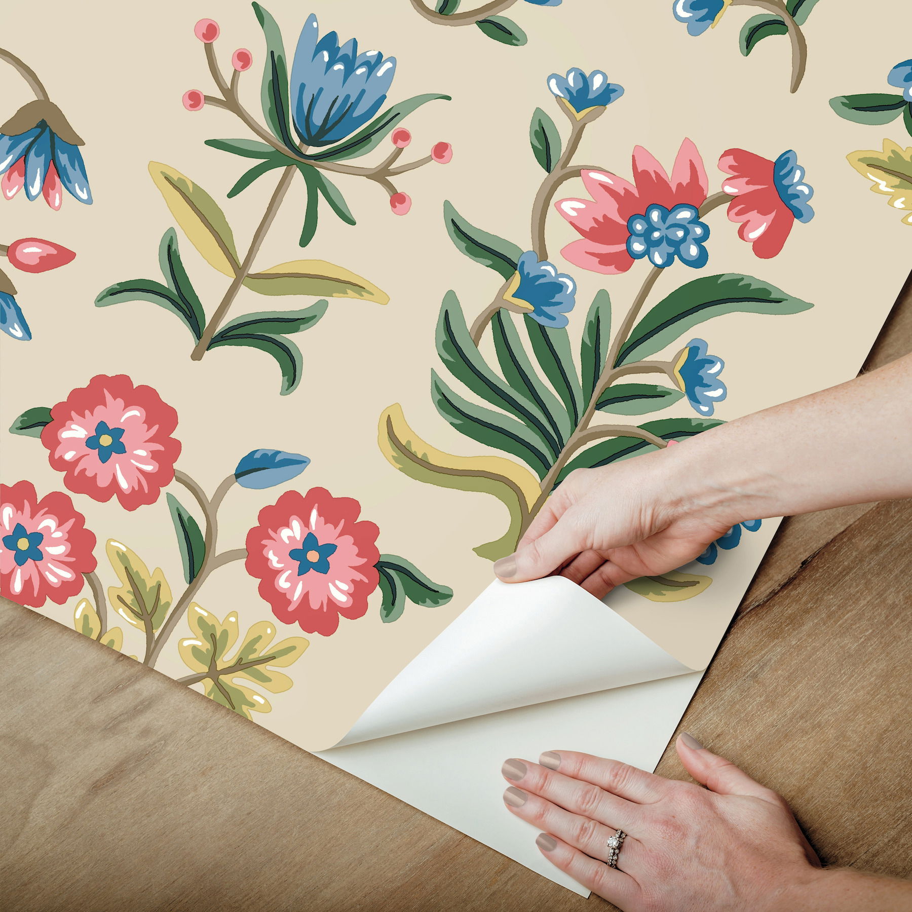 Heirloom Floral Taupe & Multi Peel & Stick Wallpaper large image 