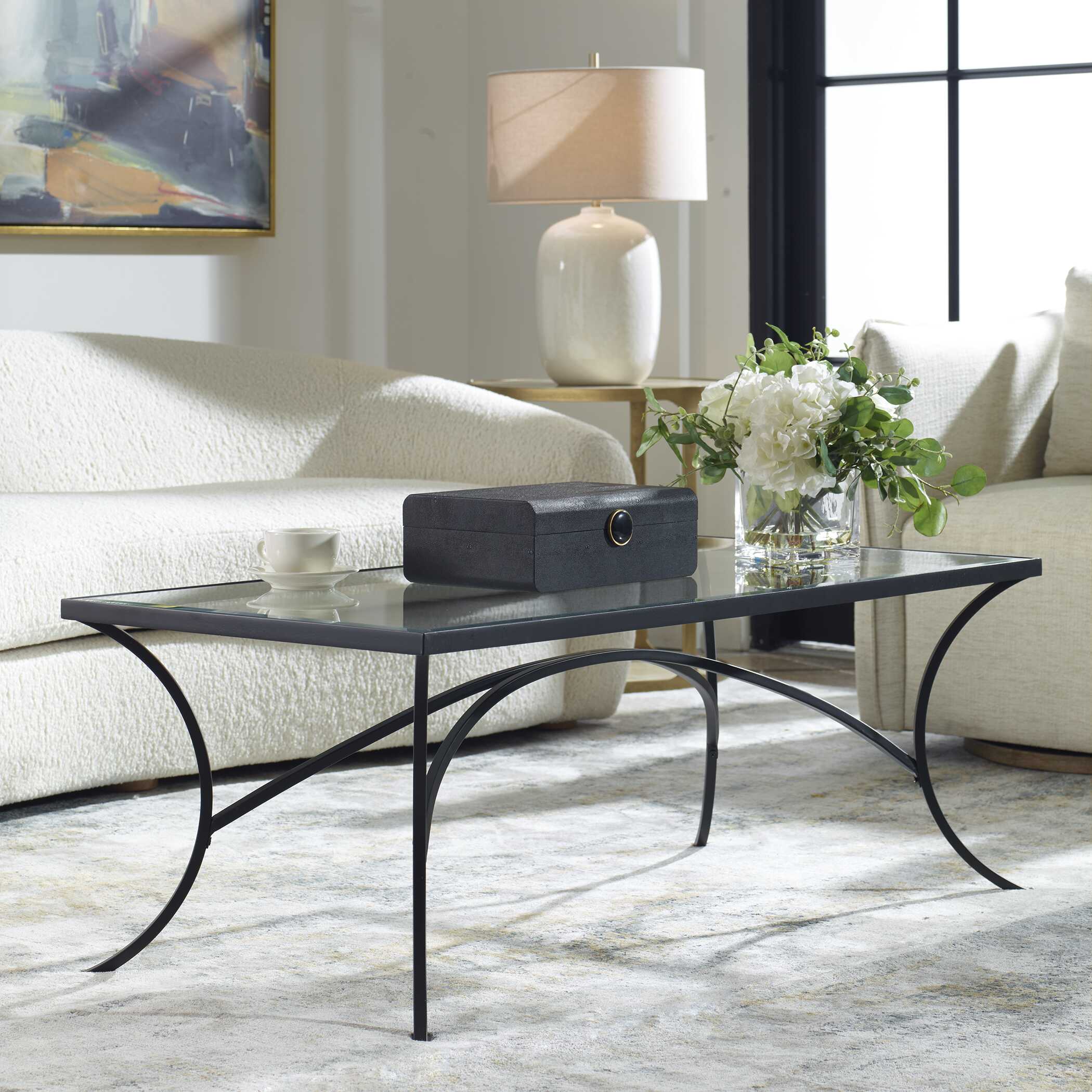 Alayna Black Metal & Glass Coffee Table large image 