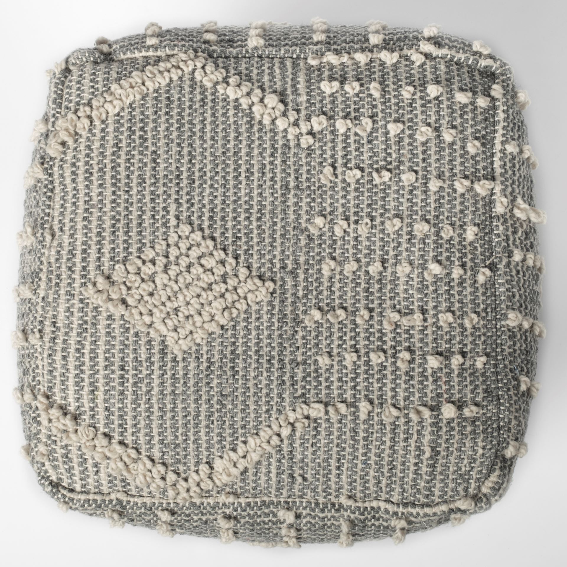 Brinket Gray/Cream Polyester Handwoven Square Pouf, Ottoman by Mercana, 17.72" length x 17.72" width x 17.72" height View 4
