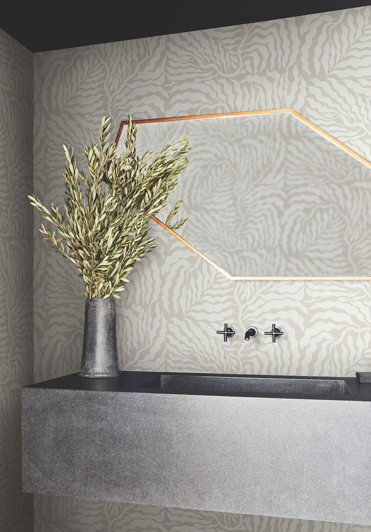 Fern Fronds Taupe & White Wallpaper Fern Fronds Taupe & White Wallpaper large image