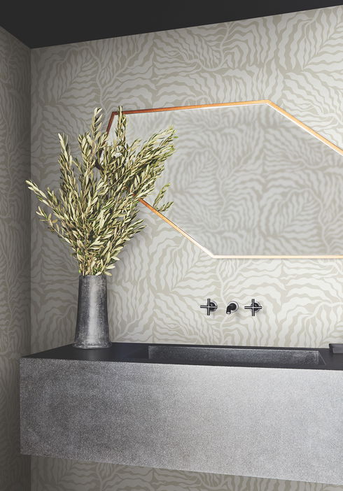 Fern Fronds Taupe & White Wallpaper