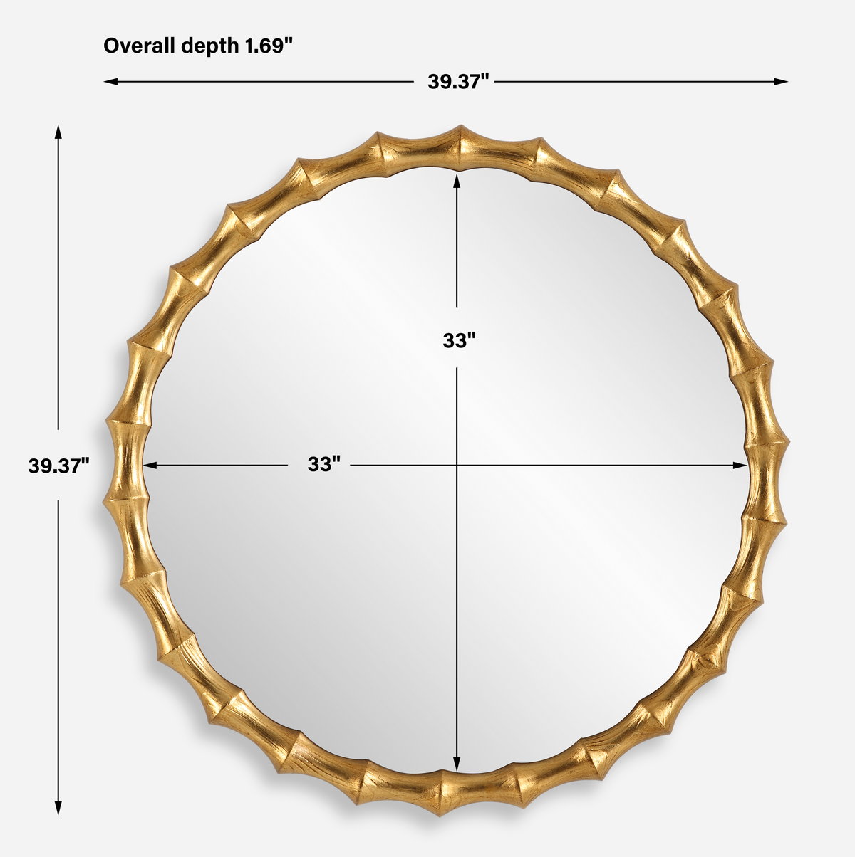 Nacala Round Gold Mirror, by Uttermost, 39.37" width x 39.37" height x 1.69" depth View 3