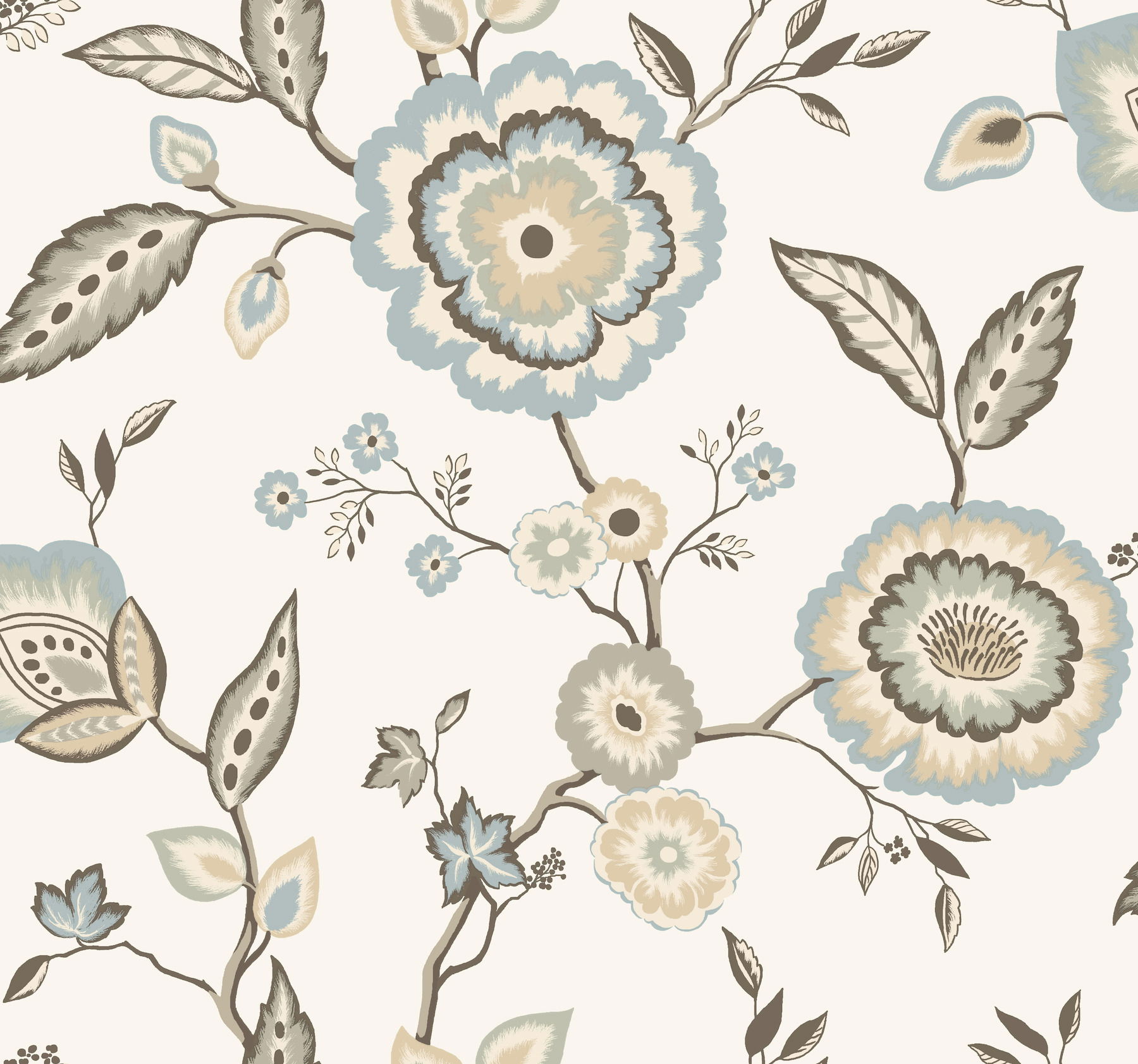 Dahlia Blooms Off White & Blue Wallpaper large image 