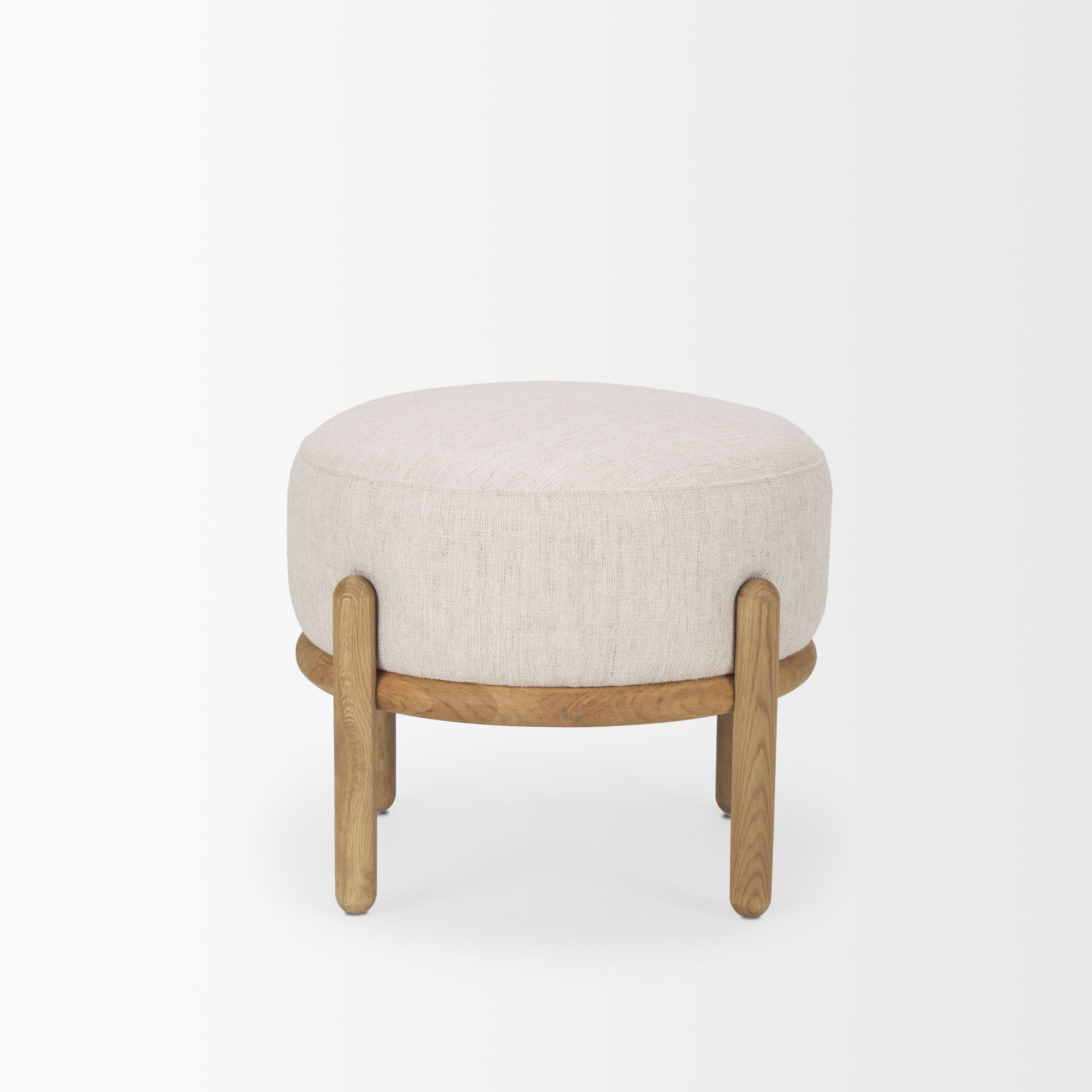 Gwynn Beige Fabric with Light Brown Wood Pouf, Ottoman by Mercana, 22.05" length x 22.05" width x 18.11" height View 3