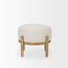 Gwynn Beige Fabric with Light Brown Wood Pouf, Ottoman by Mercana, 22.05" length x 22.05" width x 18.11" height thumbnail 3