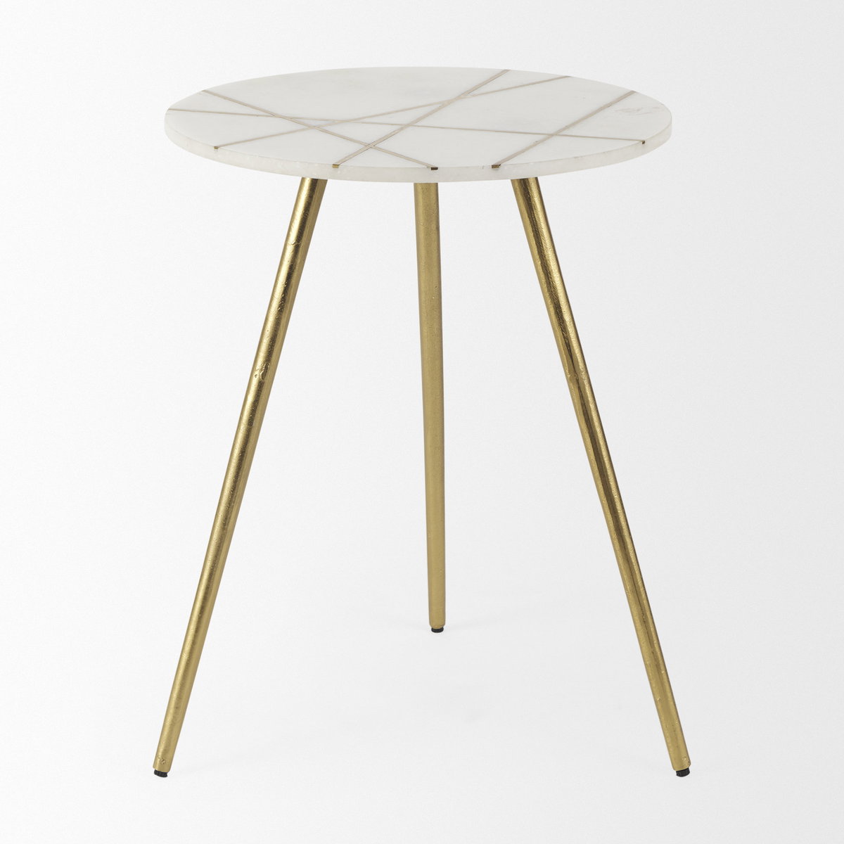 Vivienne  White Marble with Antique Gold Metal Round Large Accent Table, Side & End Table by Mercana, 18" length x 18" width x 23" height View 2
