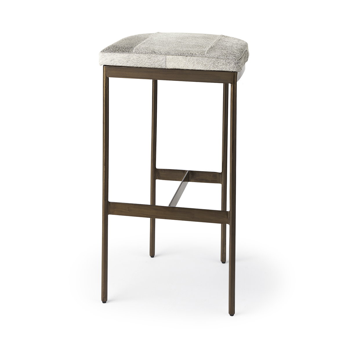 Millie Backless 30in Seat Bar Stool | Gray Hair-On-Hide with Gold Metal, Counter & Bar Stool by Mercana, 16.75" length x 17.75" width x 30" height View 1
