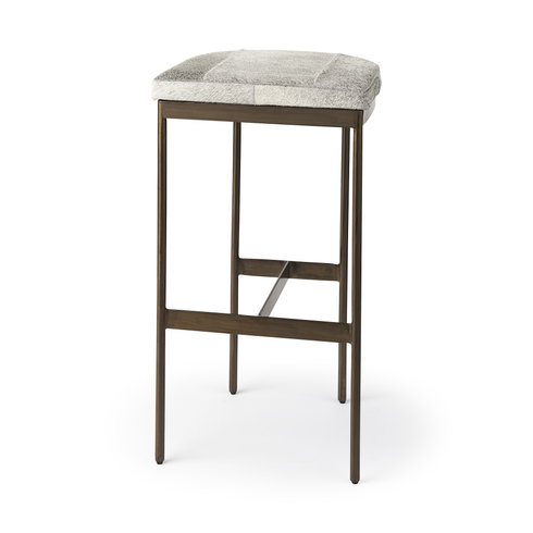 Millie Backless 30in Seat Bar Stool | Gray Hair-On-Hide with Gold Metal