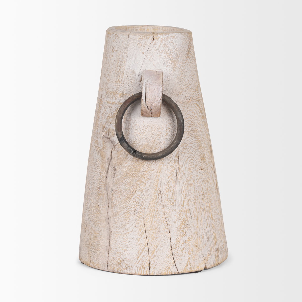 Monique Large Light Brown with Handles Wood Pot, Decorative Jar by Mercana, 5" length x 5" width x 9.5" height View 4