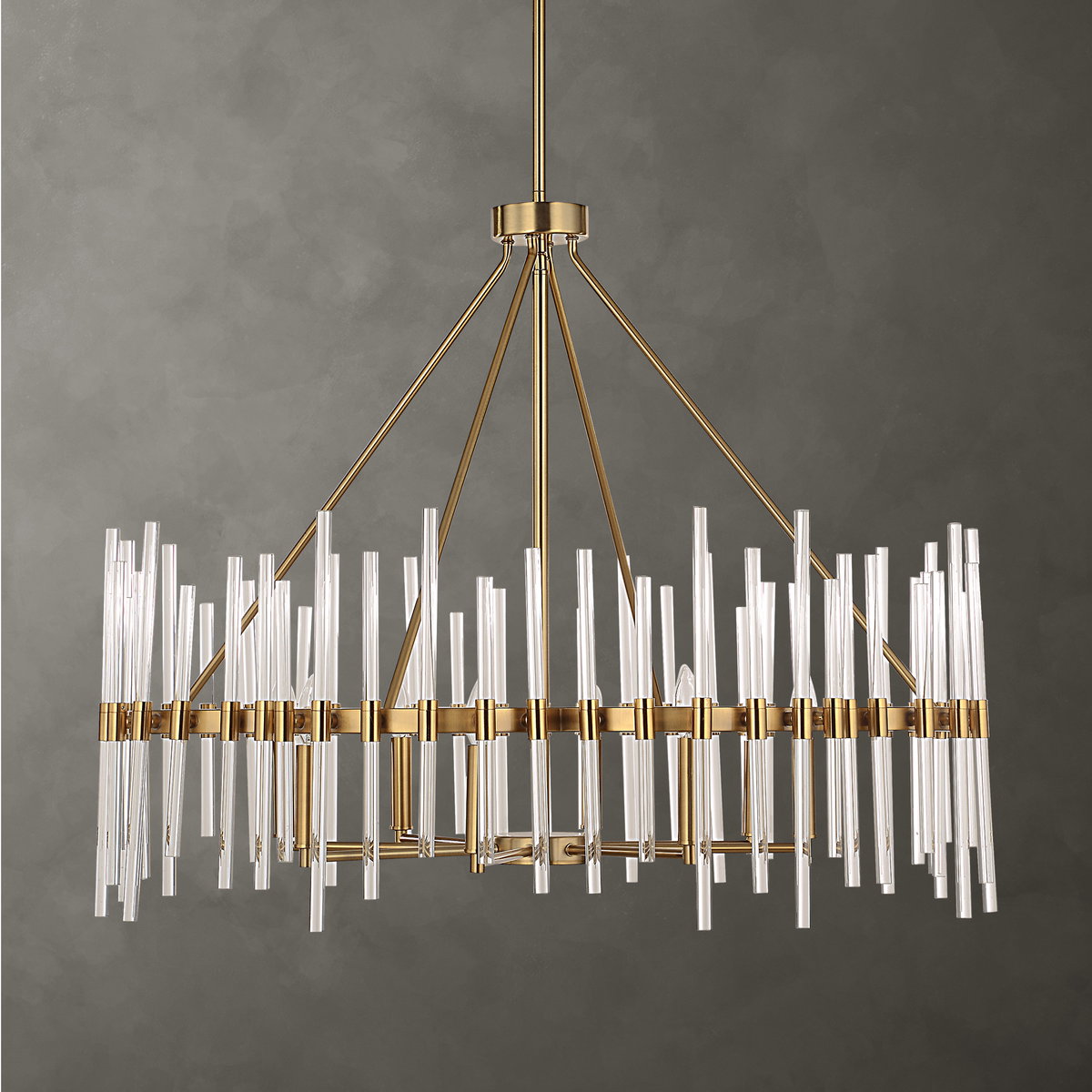 Crystal Stick 8 Light Brass Chandelier, Pendant by Uttermost, 38.75" width x 31.25" height x 38.75" diameter x 38.75" depth View 2
