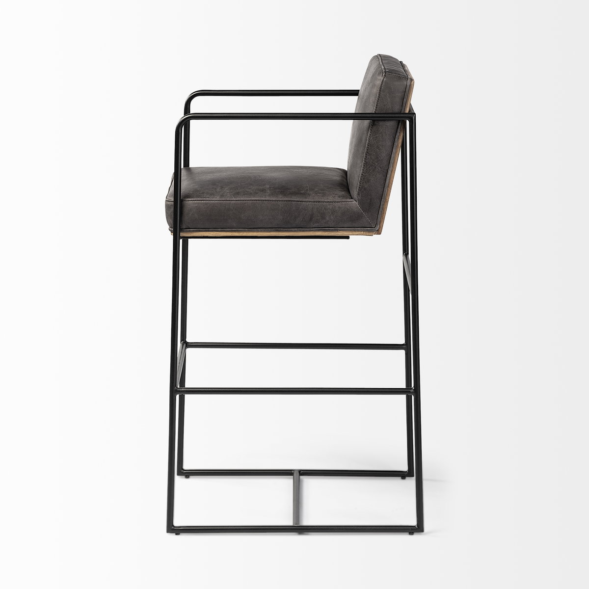Stamford 40' Total Height Black Leather Seat with Wood Back, Metal Frame Bar Stool, Counter & Bar Stool by Mercana, 18.25" length x 22.5" width x 40" height View 5