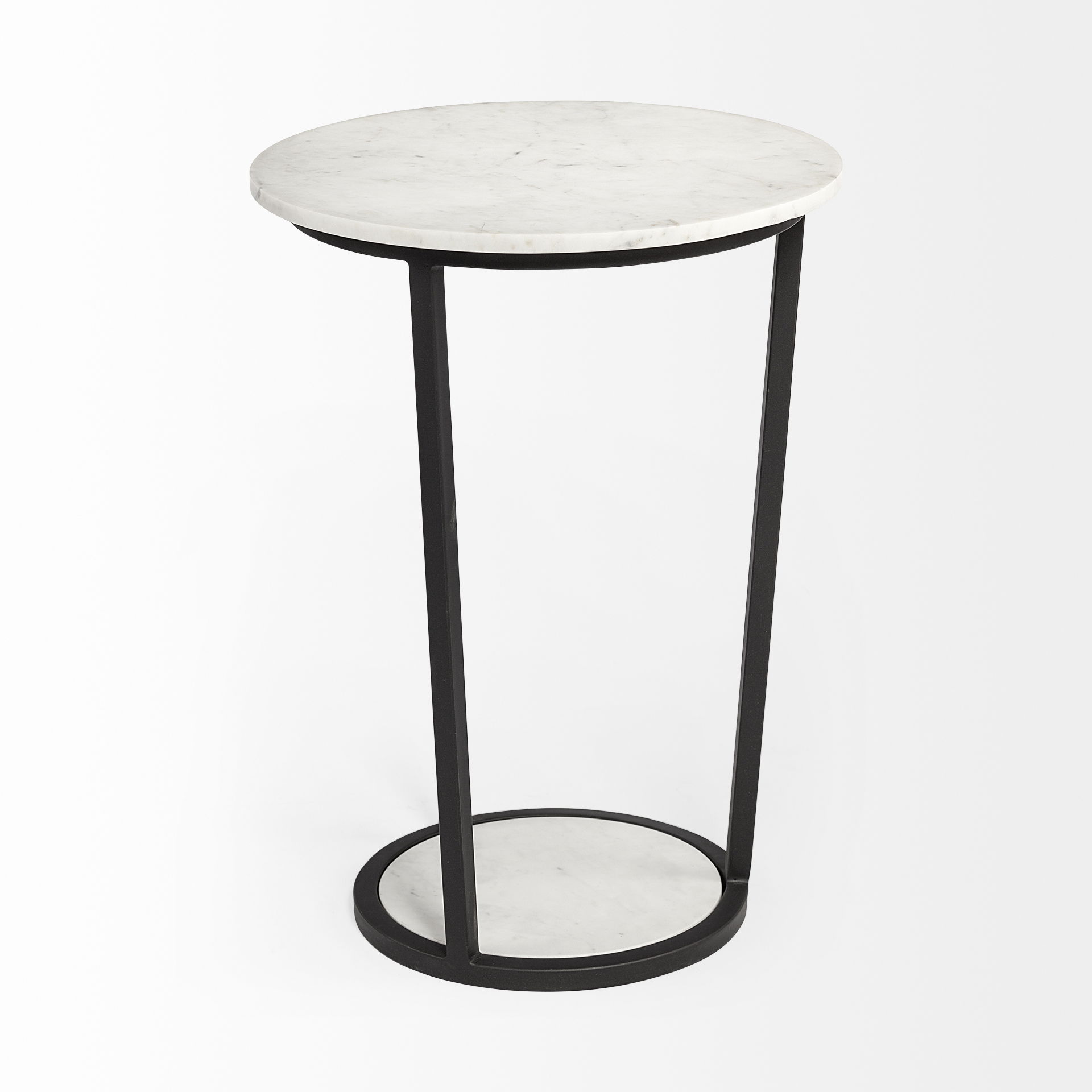 Bombola II (Large) 18L x 18W White Round Marble Top with Black Metal Frame Accent Table, Side & End Table by Mercana, 18" length x 18.11" width x 25.2" height View 5