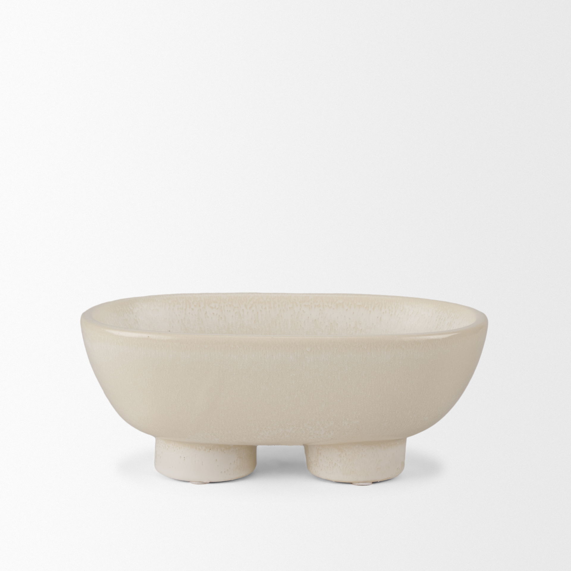 Tyren Cream Glazed Decorative Oblong Ceramic Bowl large image 