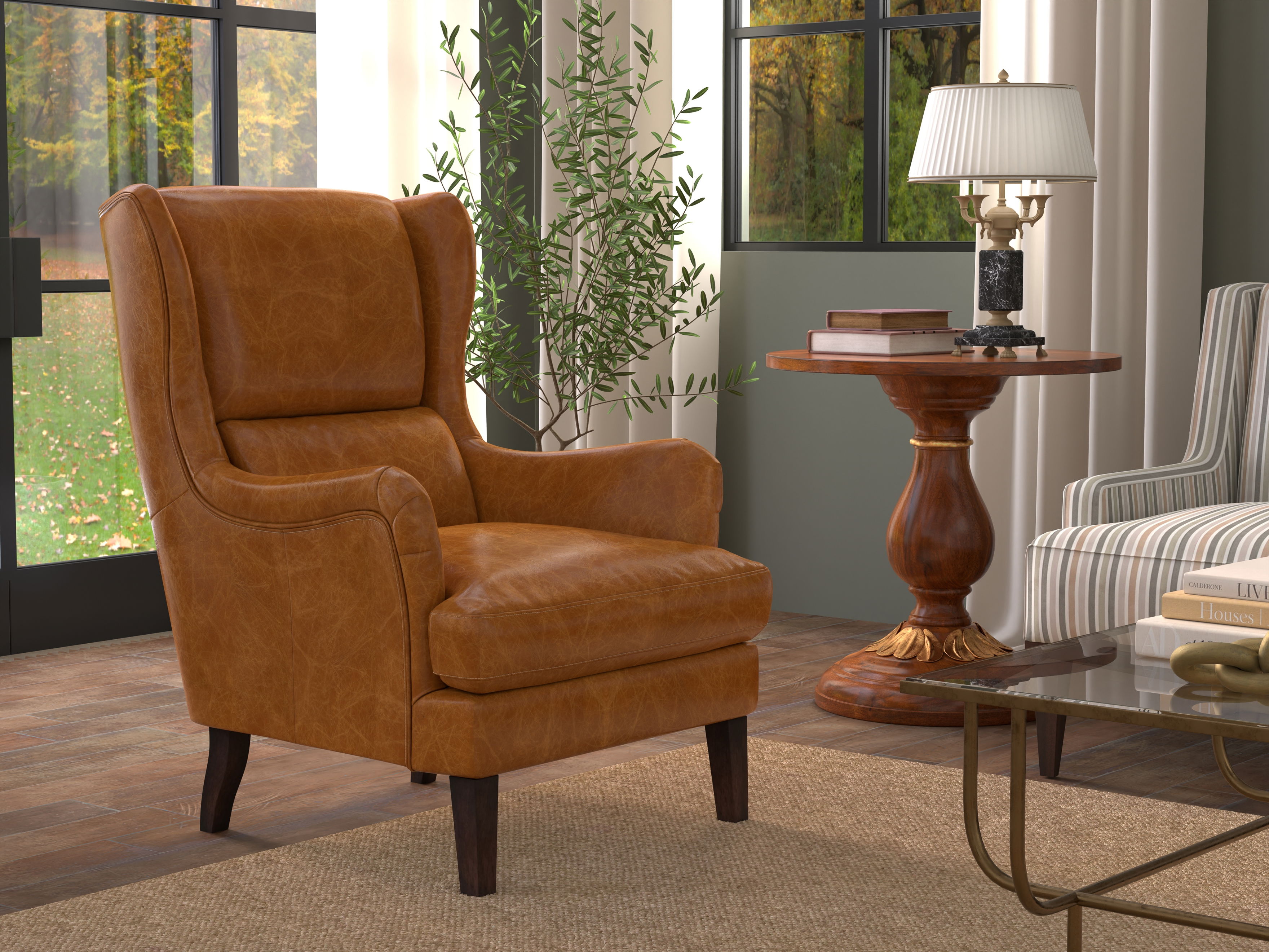Elite Wing Lounge Chair, Cuba Brown, Seating by Sarreid, 28" length x 36" width x 40" height View 14