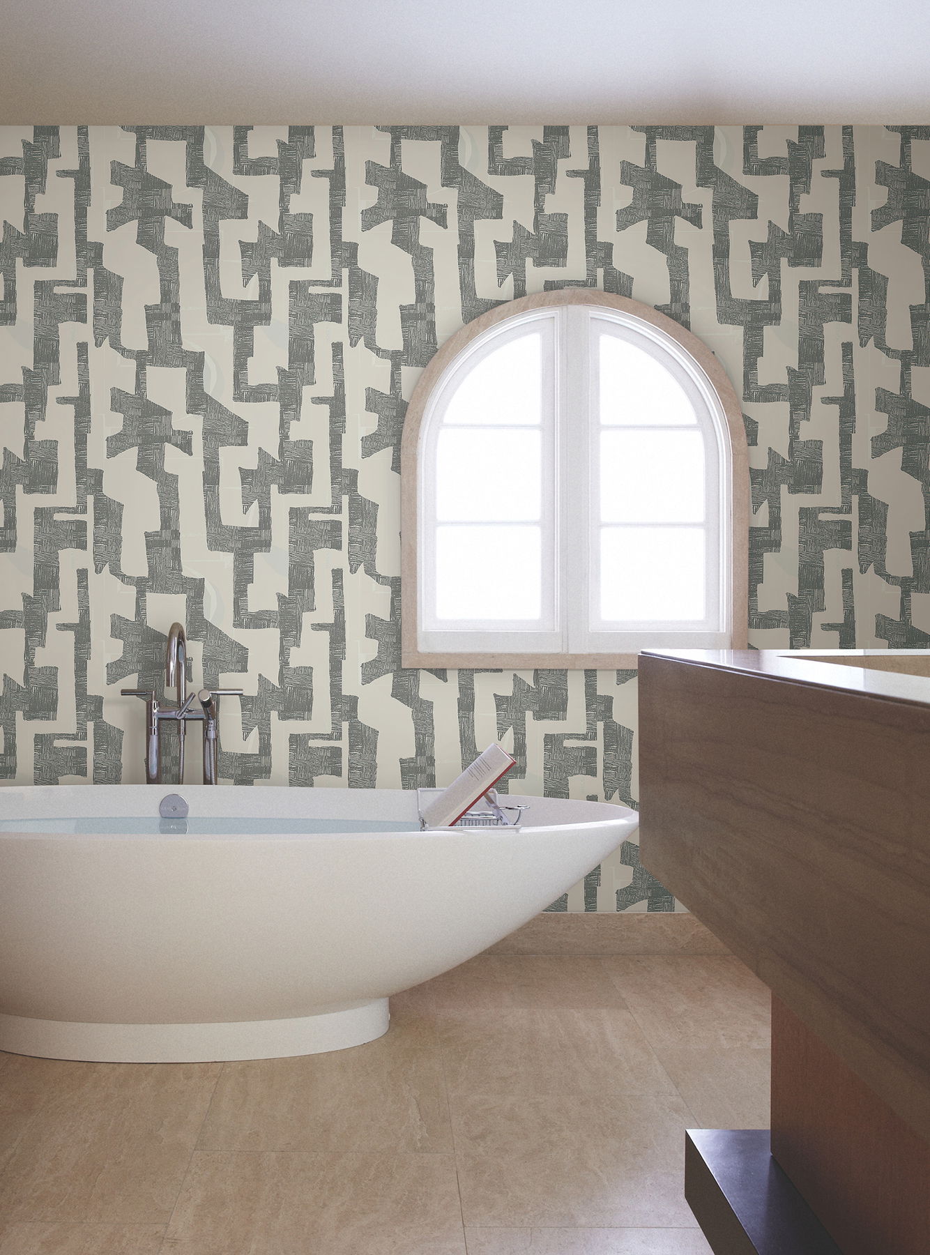Modern Tribal Linen & Charcoal Wallpaper large image 