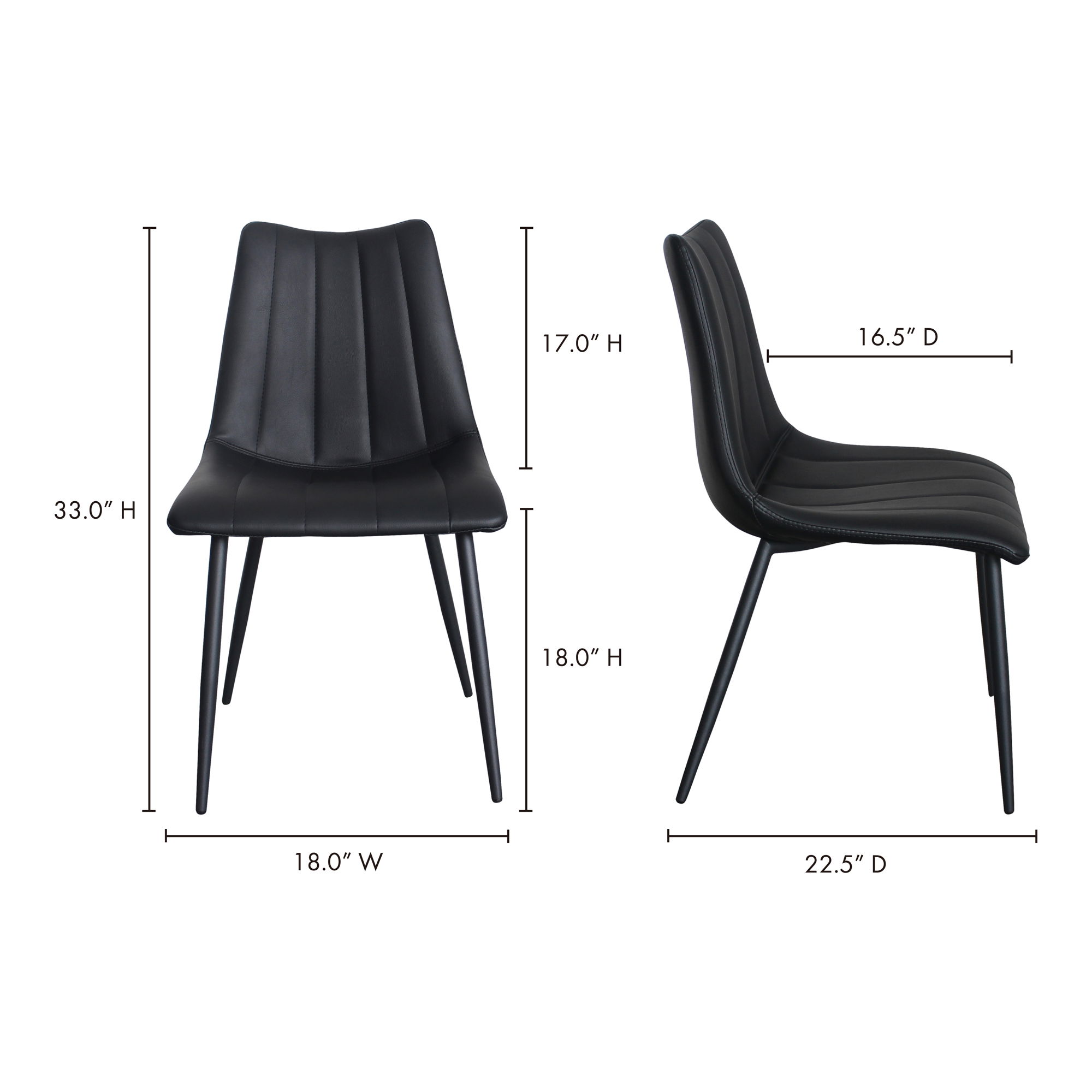 Alibi Dining Chair Matte Black - Set Of Two, by Moe's Home, 18" width x 33" height x 20" depth View 11
