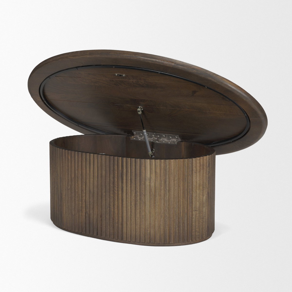 Terra 48L x 28W x 15H Dark Brown Wood Oval Fluted Coffee Table, by Mercana, 48" length x 28" width x 15" height View 7