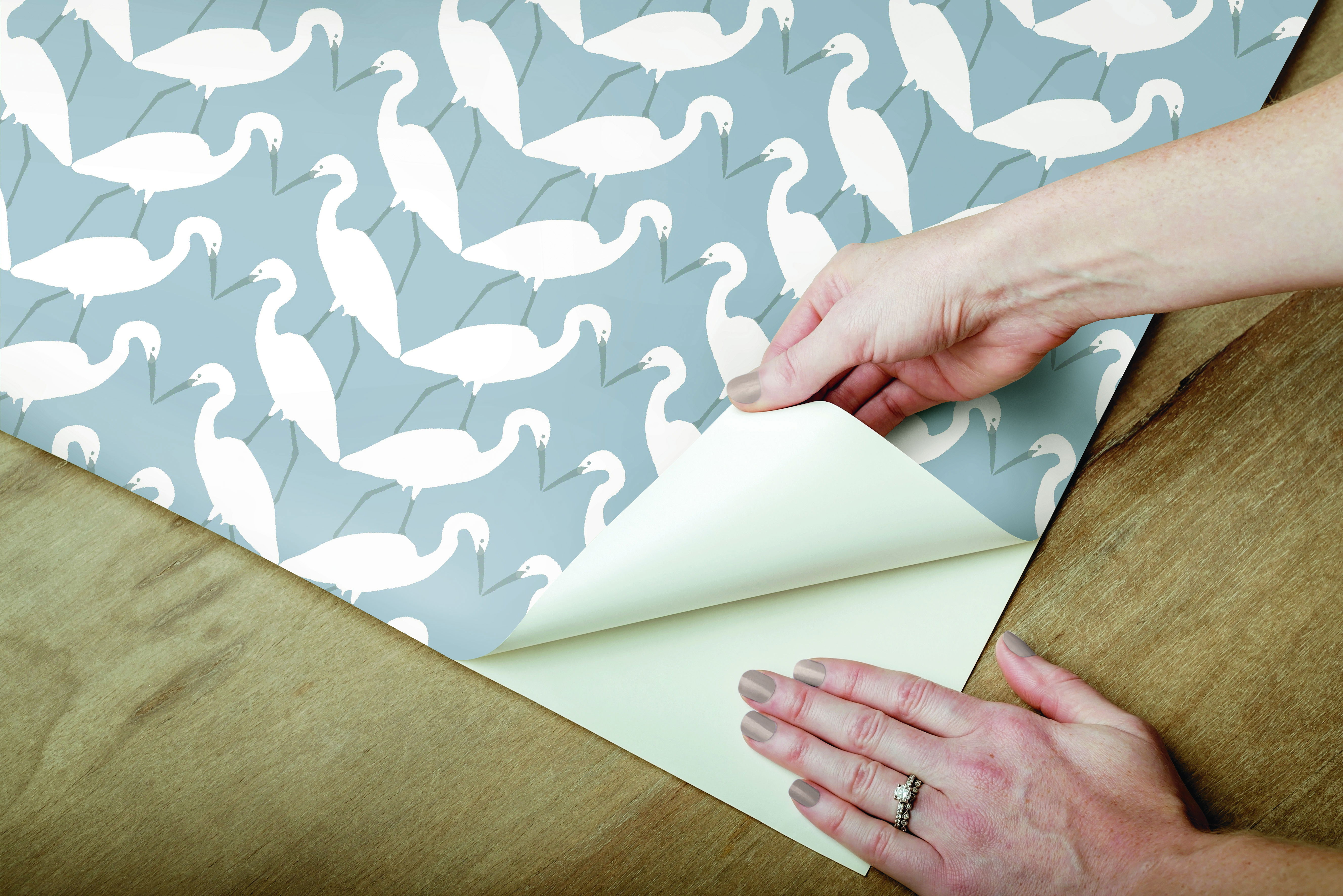 Elegant Birds Blue Peel & Stick Wallpaper large image 