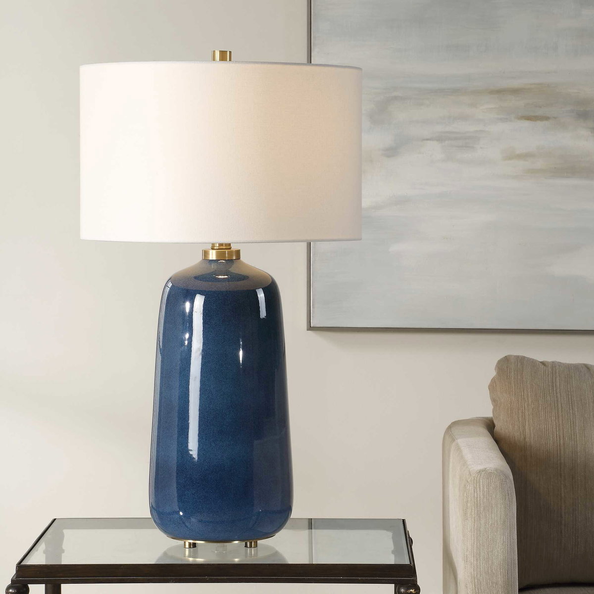 Brae Blue Glaze Table Lamp, by Uttermost, 18" width x 31.5" height x 18" depth View 2