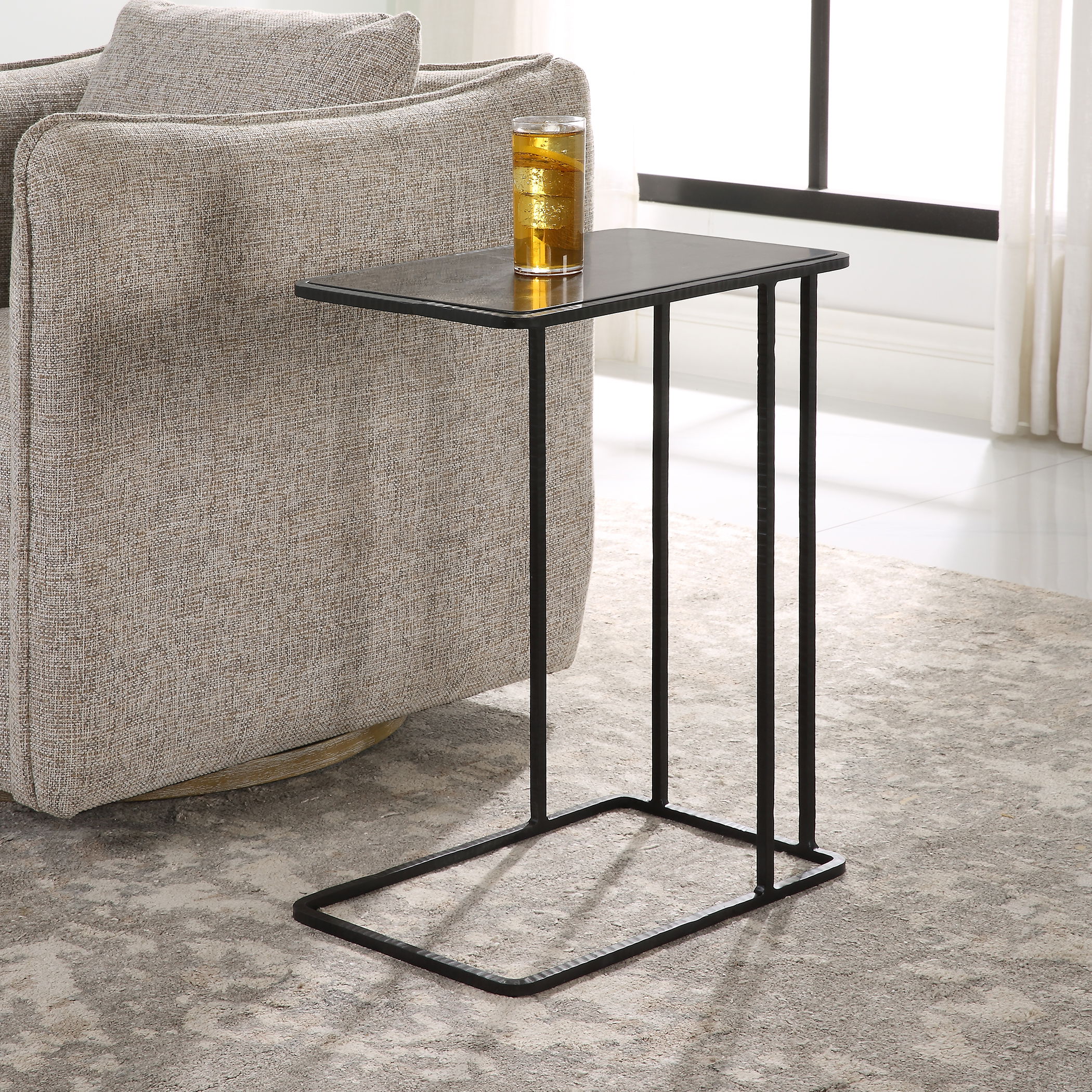 Cavern Stone & Iron Accent Table, Furniture by Uttermost, 17.9" width x 24" height x 12" depth View 2