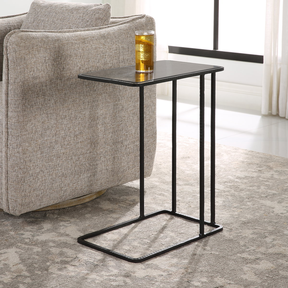 Cavern Stone & Iron Accent Table, Side & End Table by Uttermost, 17.9" width x 24" height x 12" depth View 2