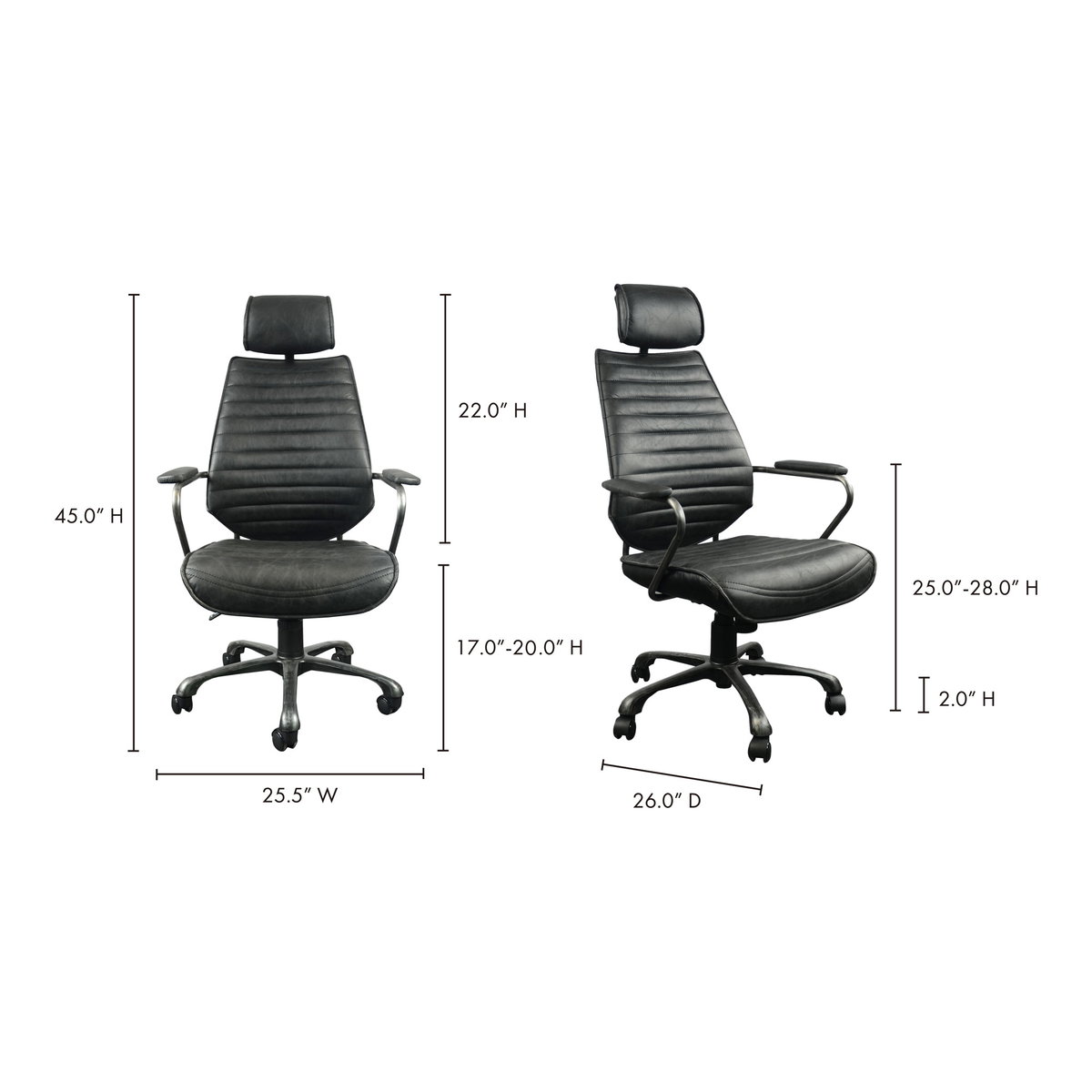 Executive Office Chair Black, by Moe's Home, 25.5" width x 45" height x 26" depth View 7