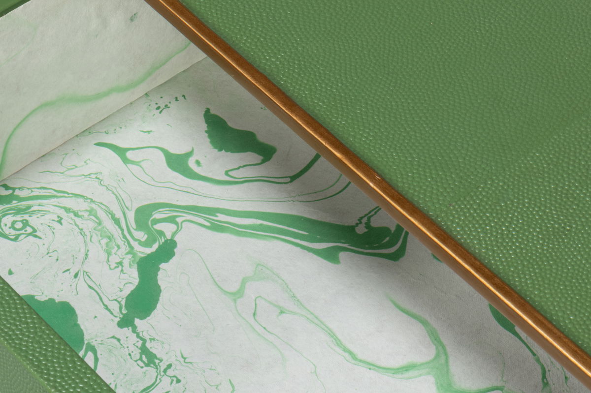 Gideon Shagreen Side Table  Watercress, by Sarreid, 1'6" length x 1'10" width x 2' height View 5