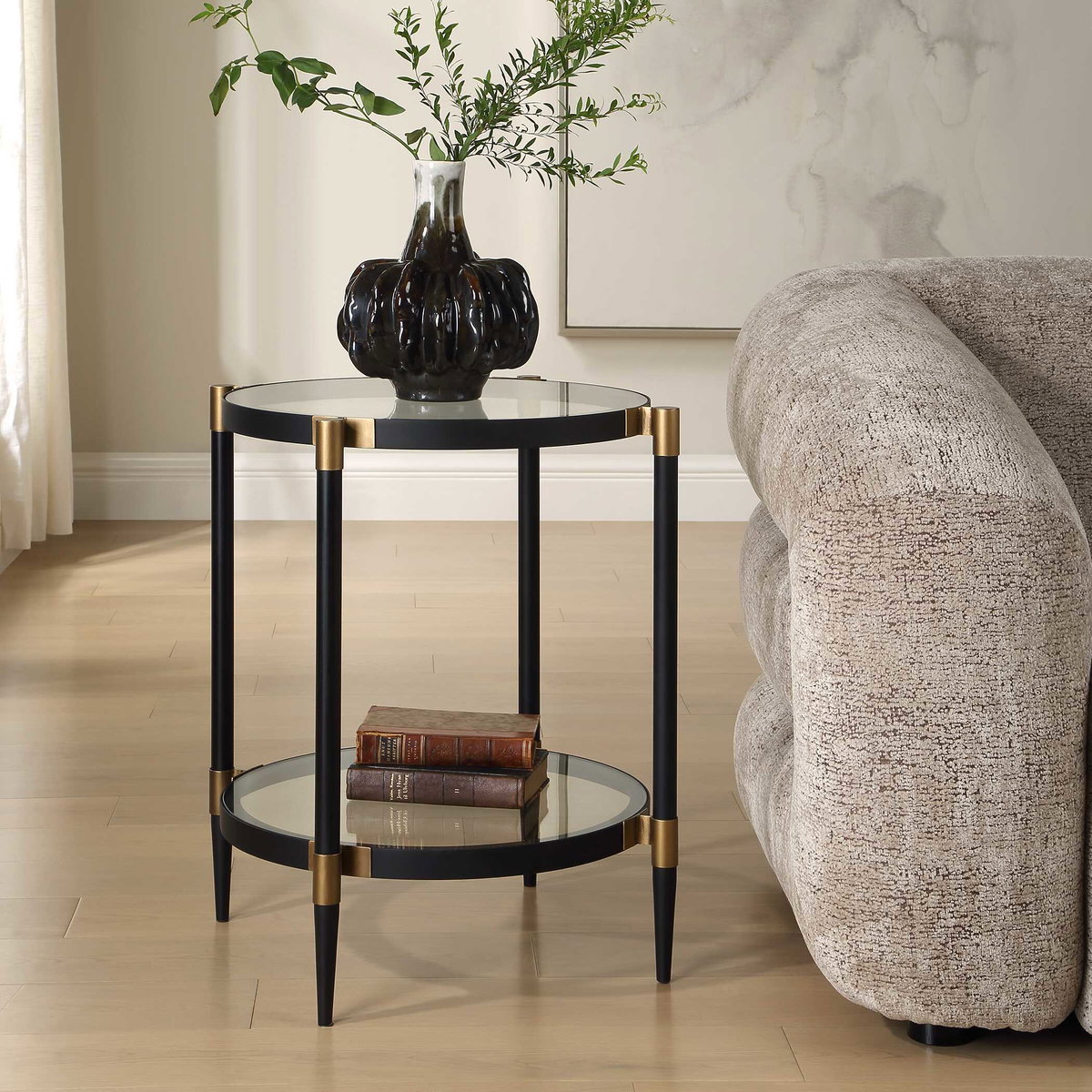 Chadid Round Glass Side Table, Furniture by Uttermost, 21.75" width x 23.75" height x 21.75" depth View 3
