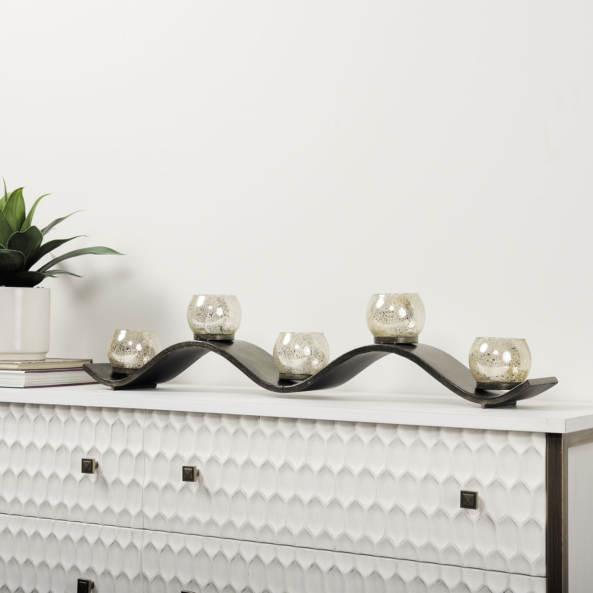 Lux Copper Metal Five Hurricane Glass Holder Table Candle Holder, Candles & Candle Holder by Mercana, 37" length x 4.92" width x 6.99" height View 2